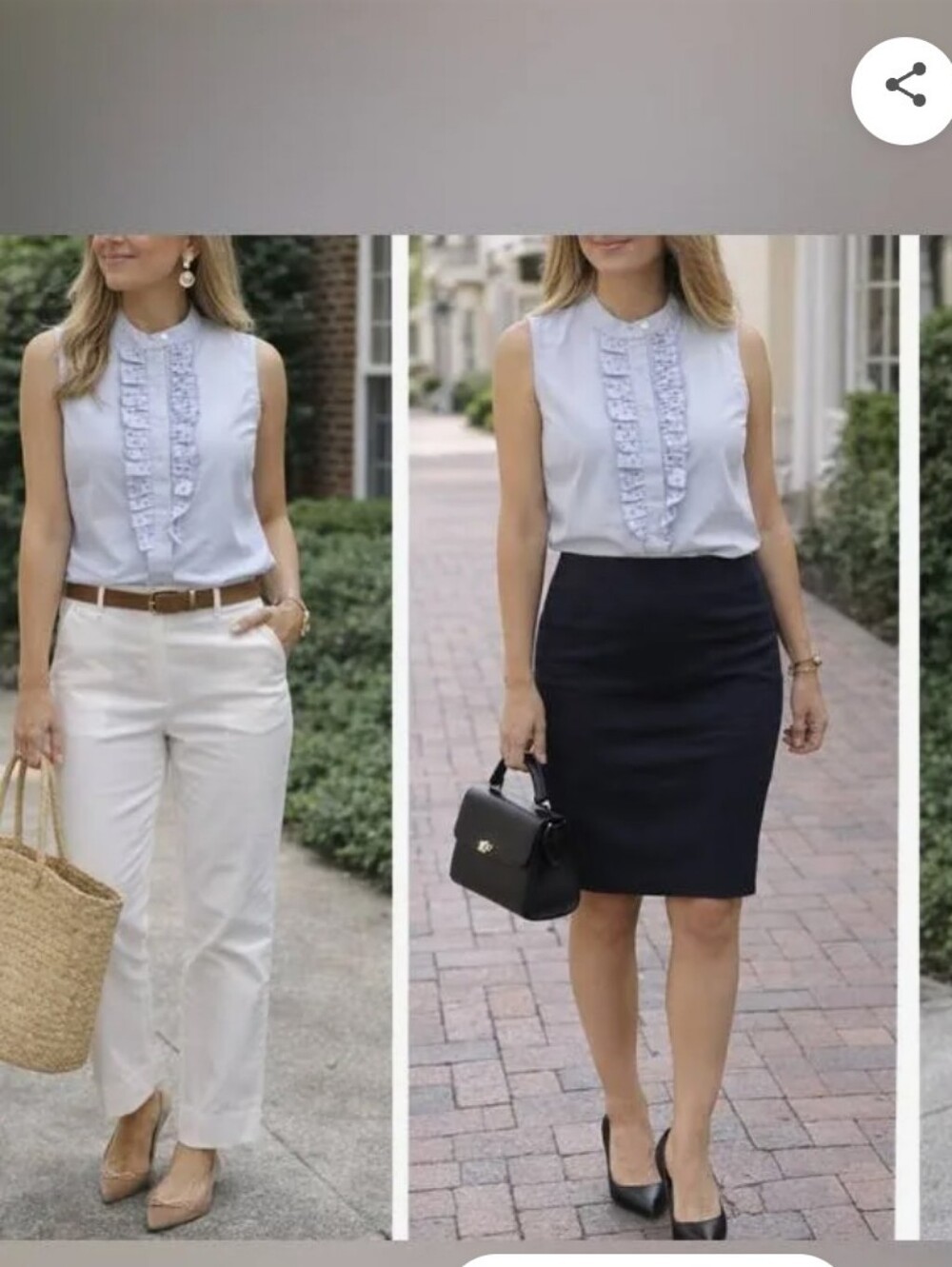 Ann Taylor Light Blue Sleeveless Ruffle-Front Shirt
